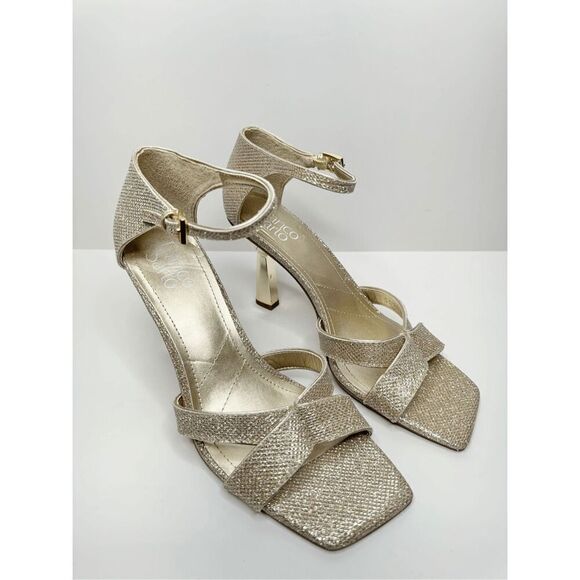 Franco Sarto Sandals Size 9 Gold Leather Ankle Strap Square Toe Dress Heels NEW - Picture 2 of 11
